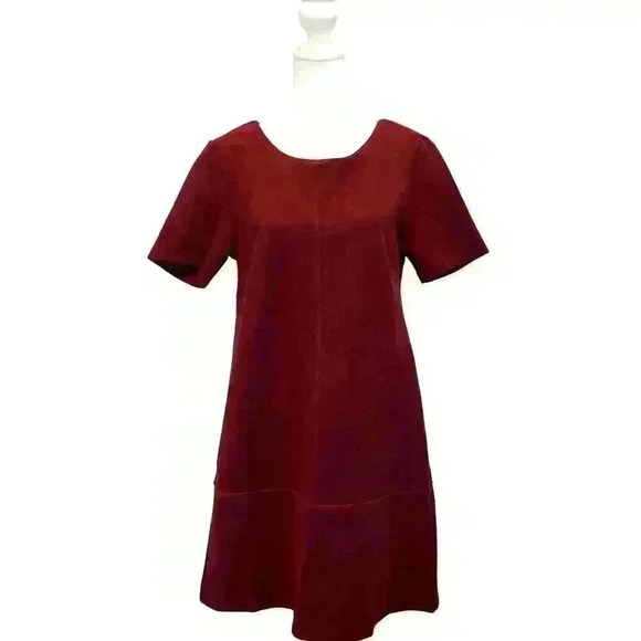 Bishop‎ + Young Shift Dress Faux Suede Burgundy Short Sleeve Zip Back Size Small - Picture 1 of 13